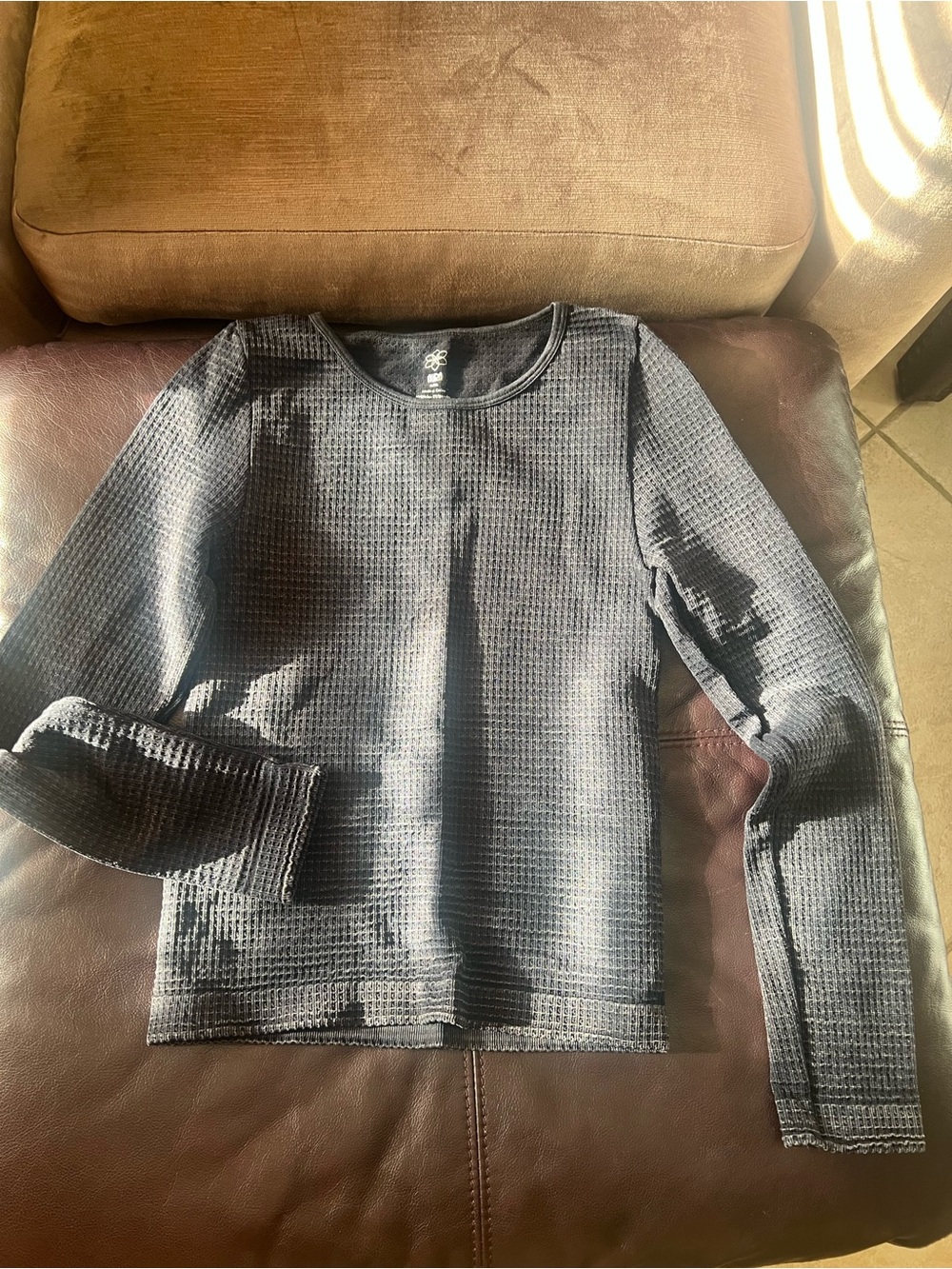 Aura Black Waffle Knit Long Sleeve Top